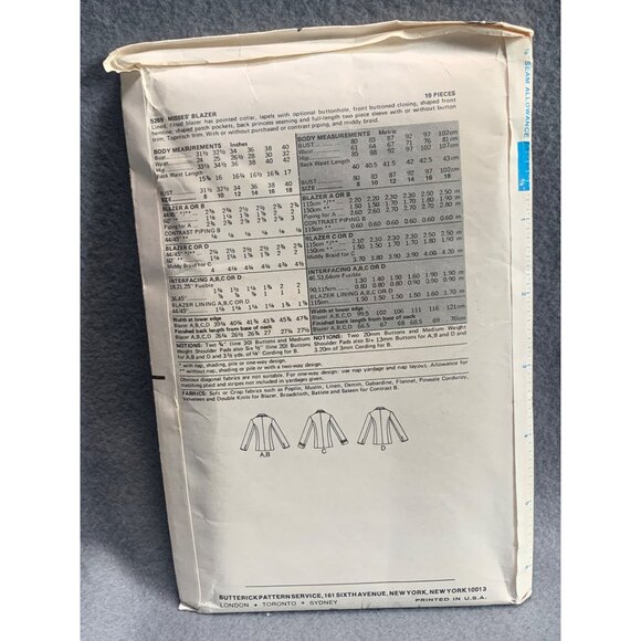 Vintage Butterick Misses' Blazer Sewing Pattern 5269 Size 12 unuct - Picture 2 of 2